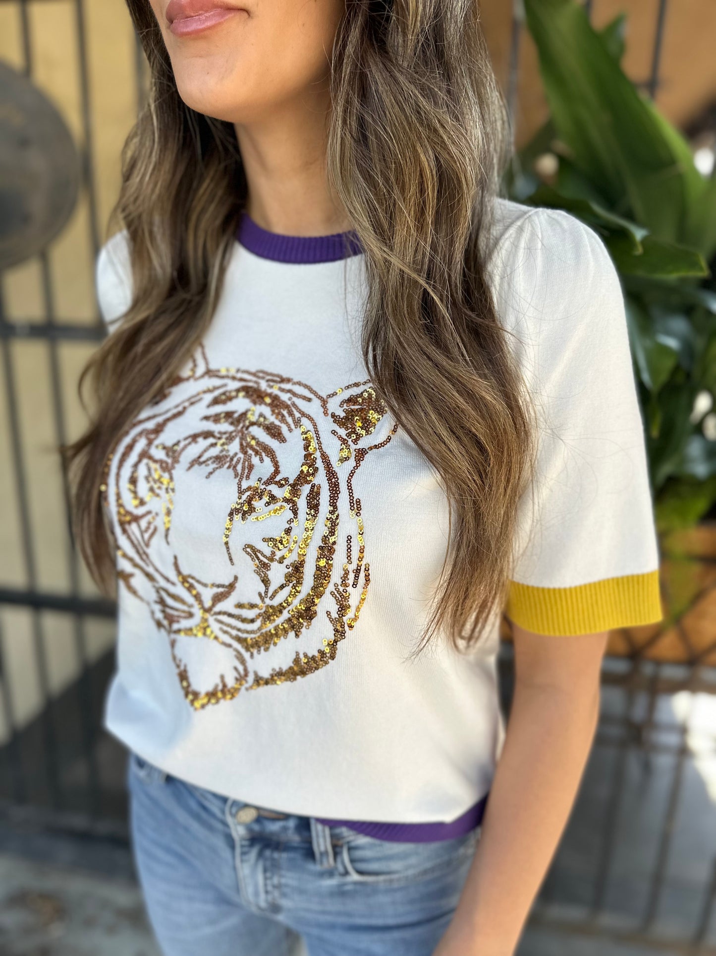 Tiger Head Short Sleeve Sweater- White