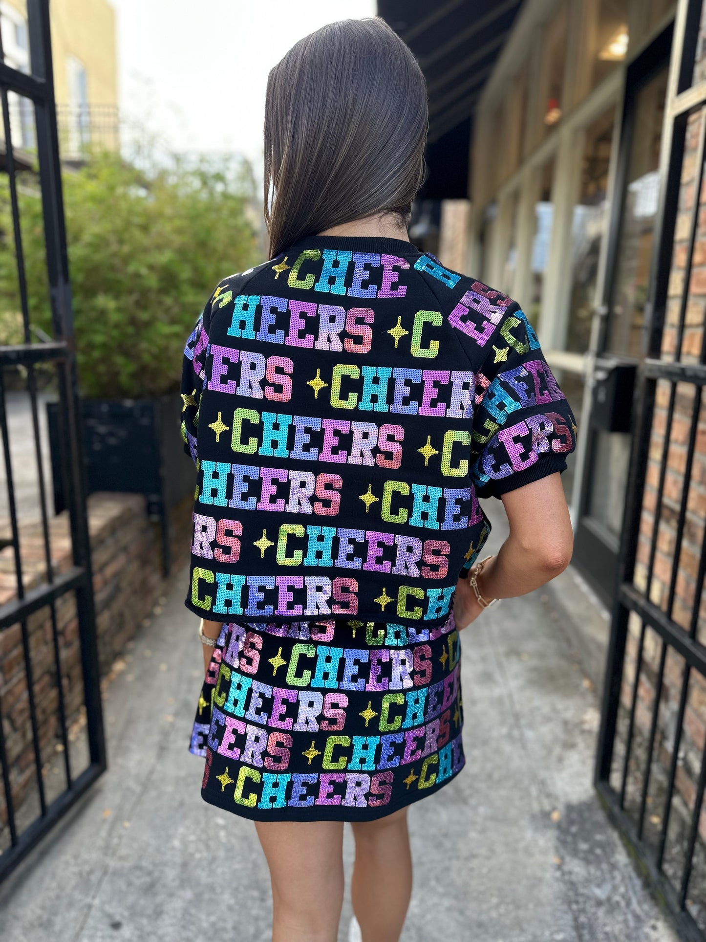 Rainbow Cheers All Over Top - Black