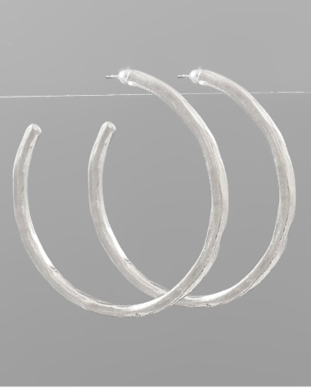 Hammered Hoop Earrings- Silver