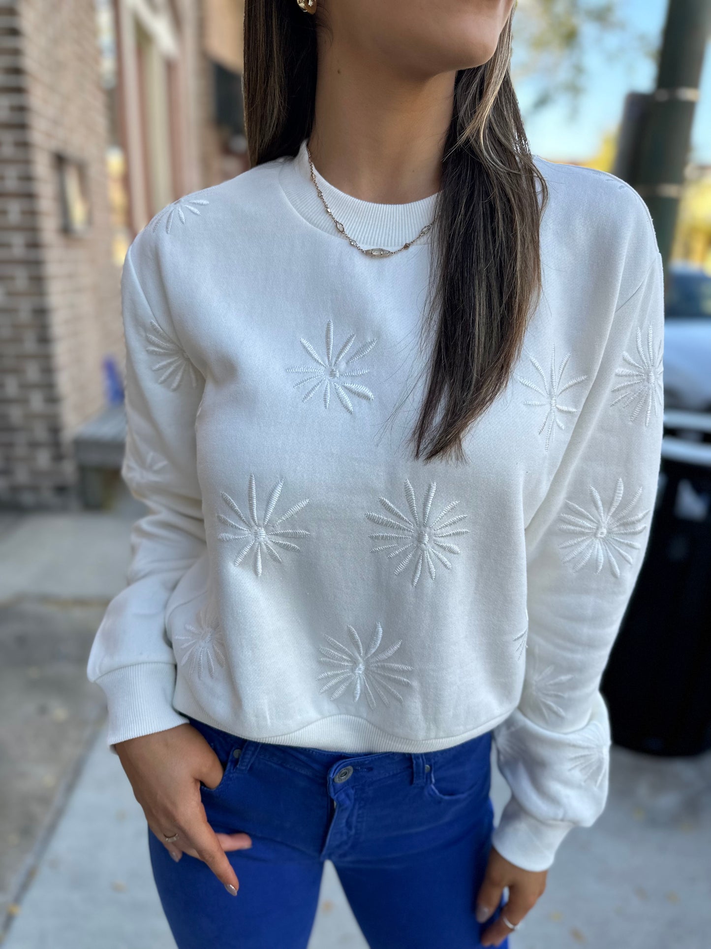 Z Supply Lottie Embroidered Sweatshirt- Ivory
