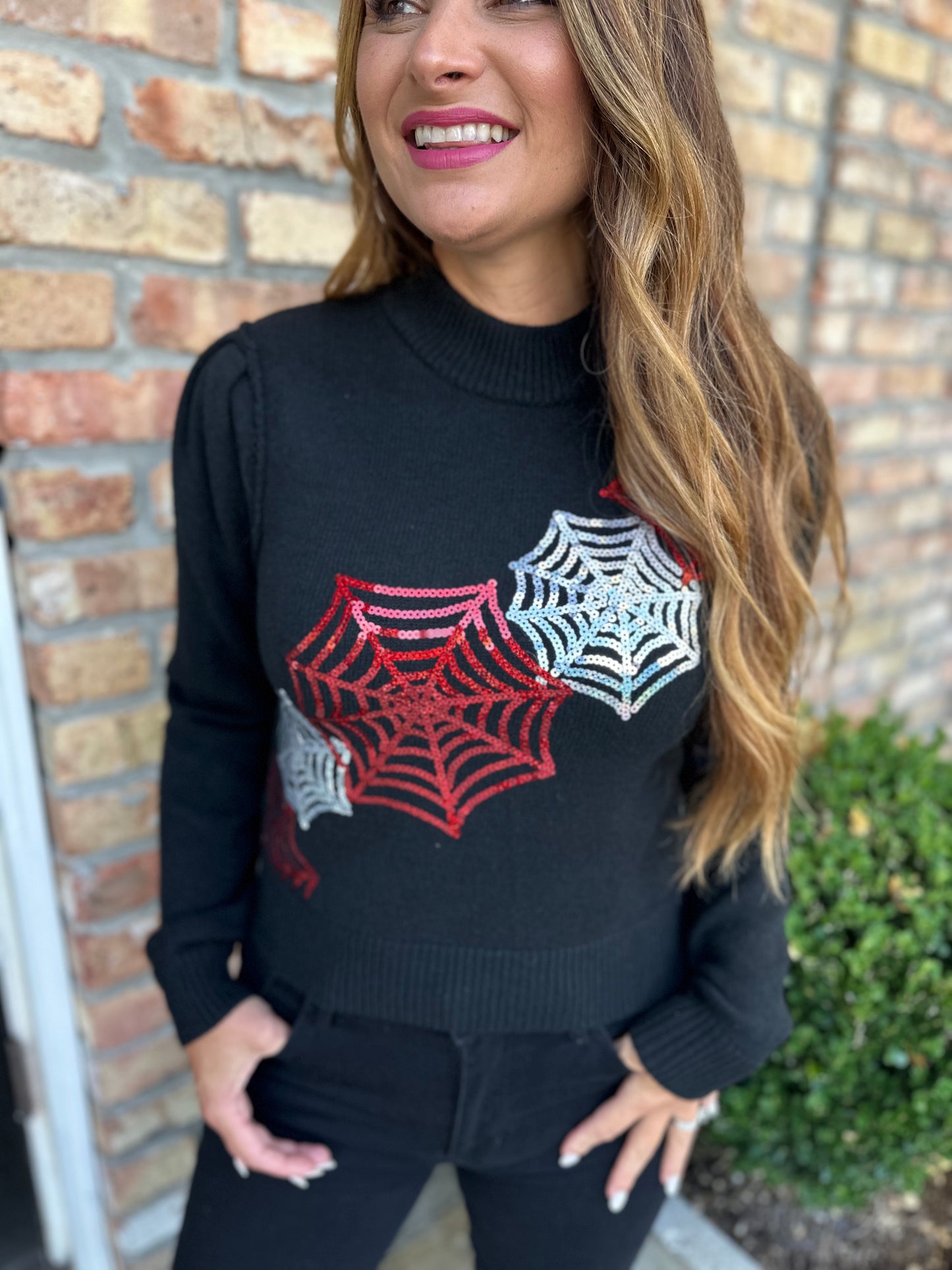 Spider Web Sequin Sweater-Black