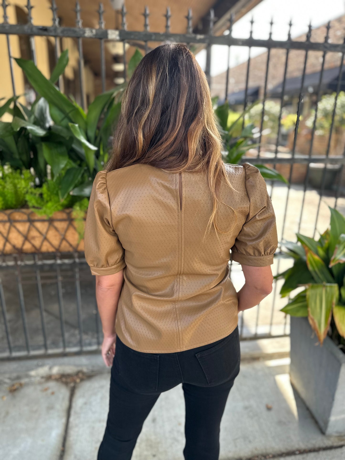 Miller Faux Leather Top- Tan