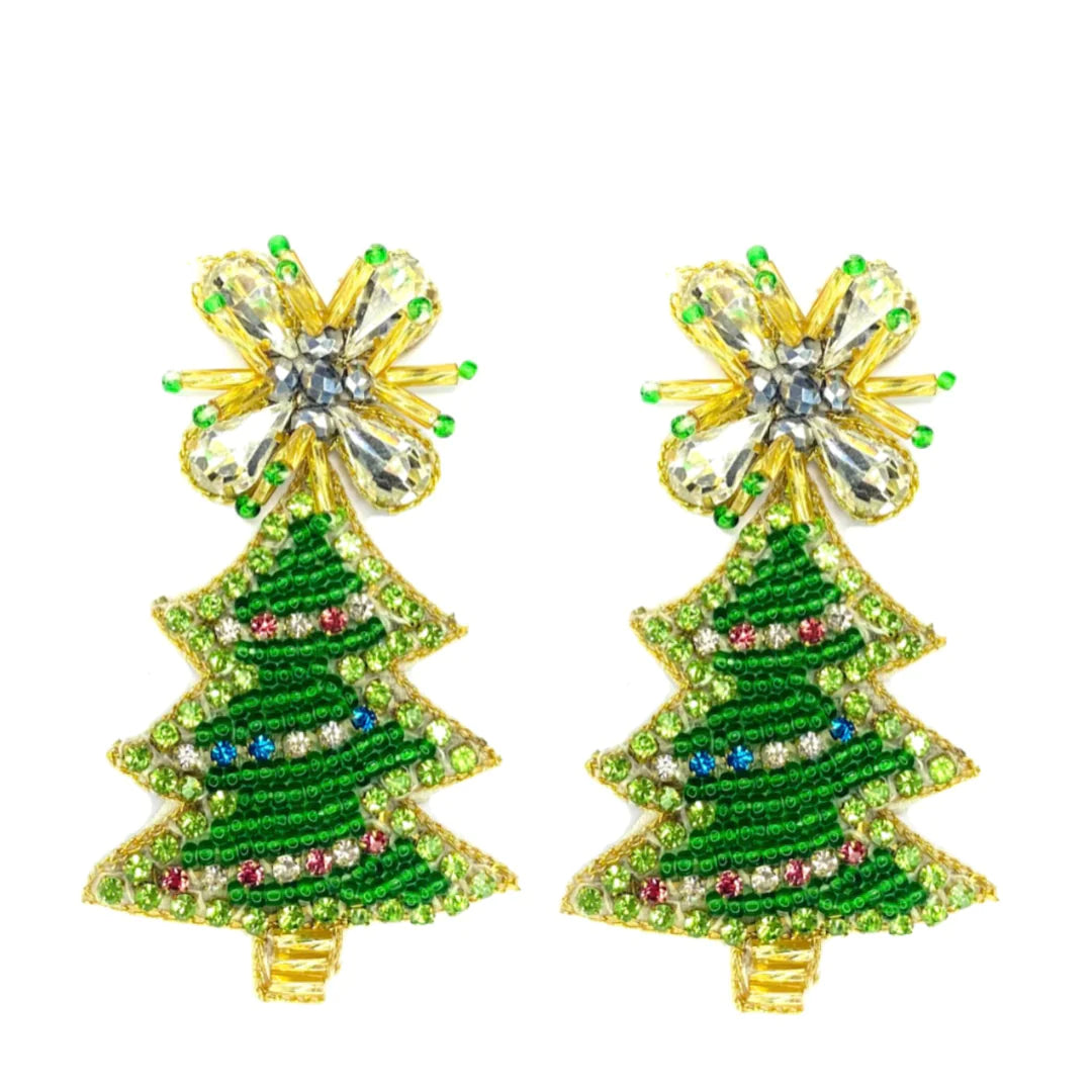 Christmas Sparkle Tree Earrings- Green