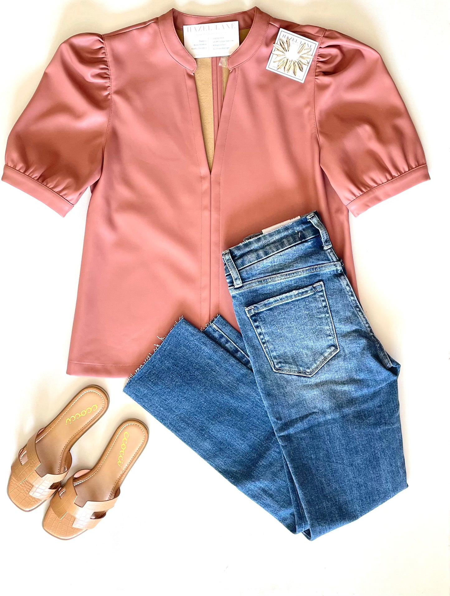 Jane Faux Leather Top- Rose