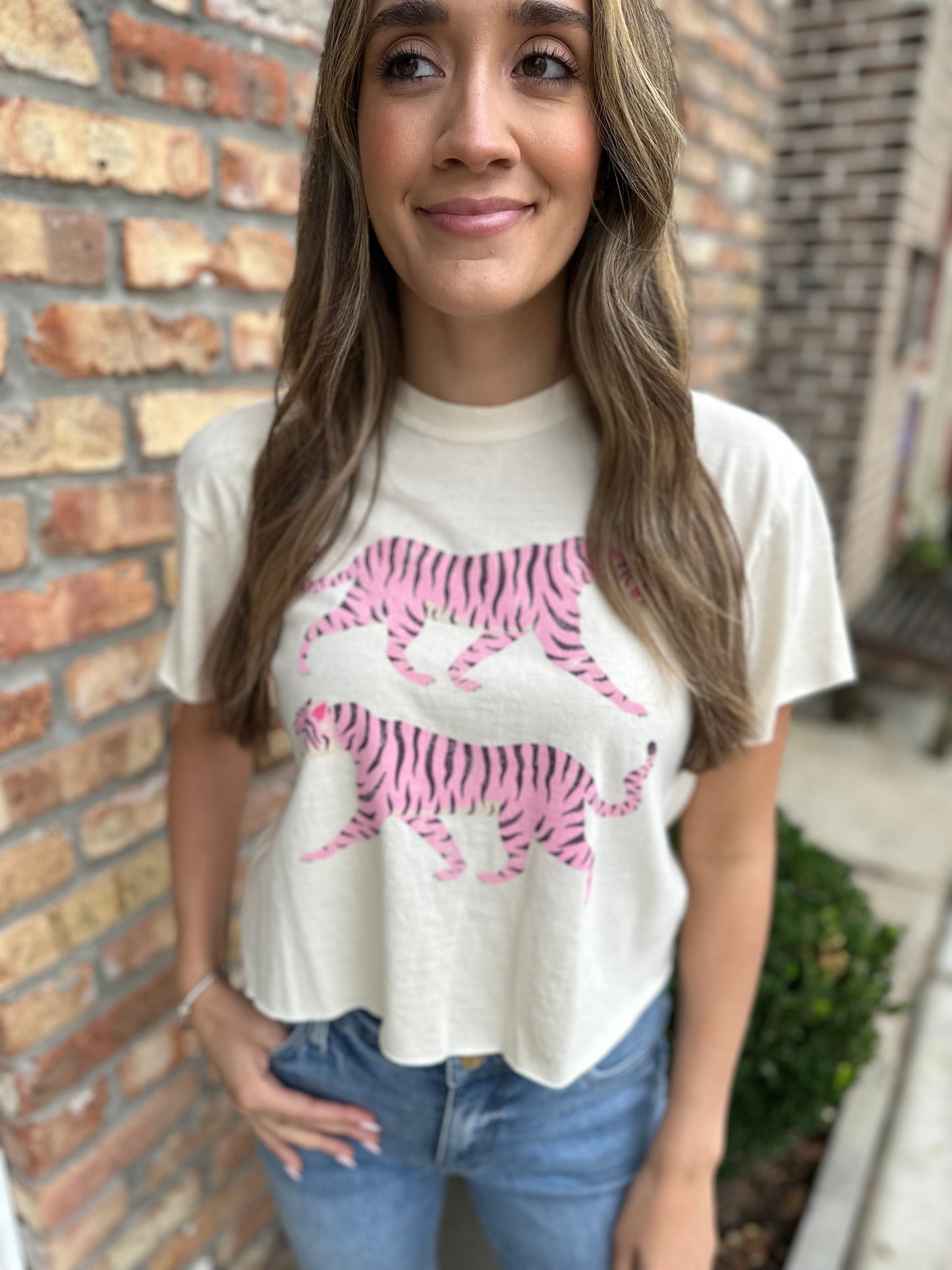 Double Tiger Cropped Tee- Ivory