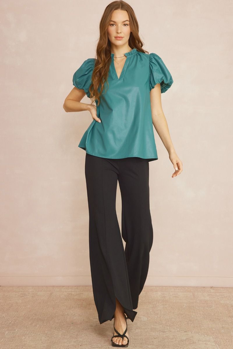 Chuck Faux Leather Top- Teal Green