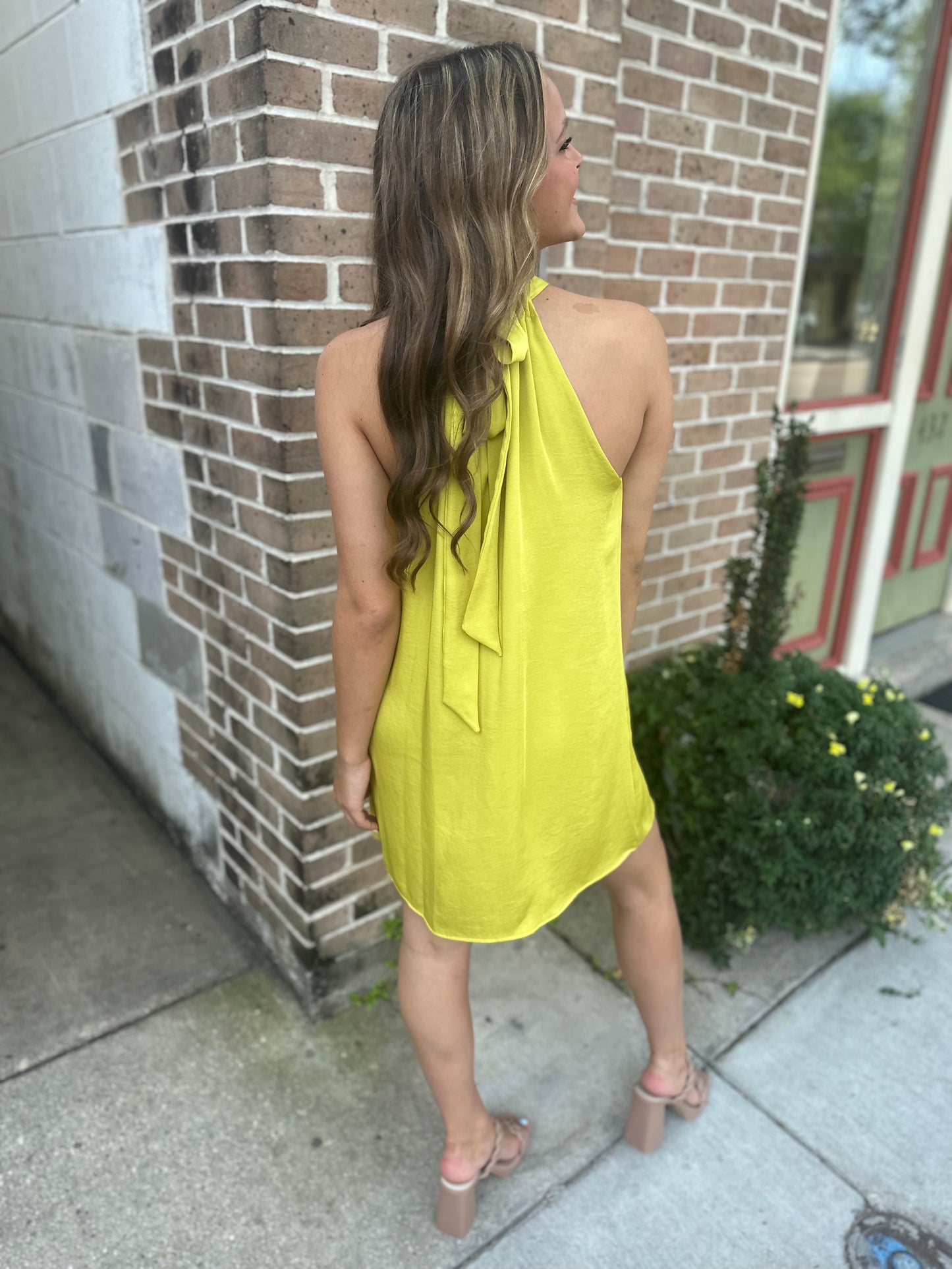 Ruched Shift Dress- Chartreuse