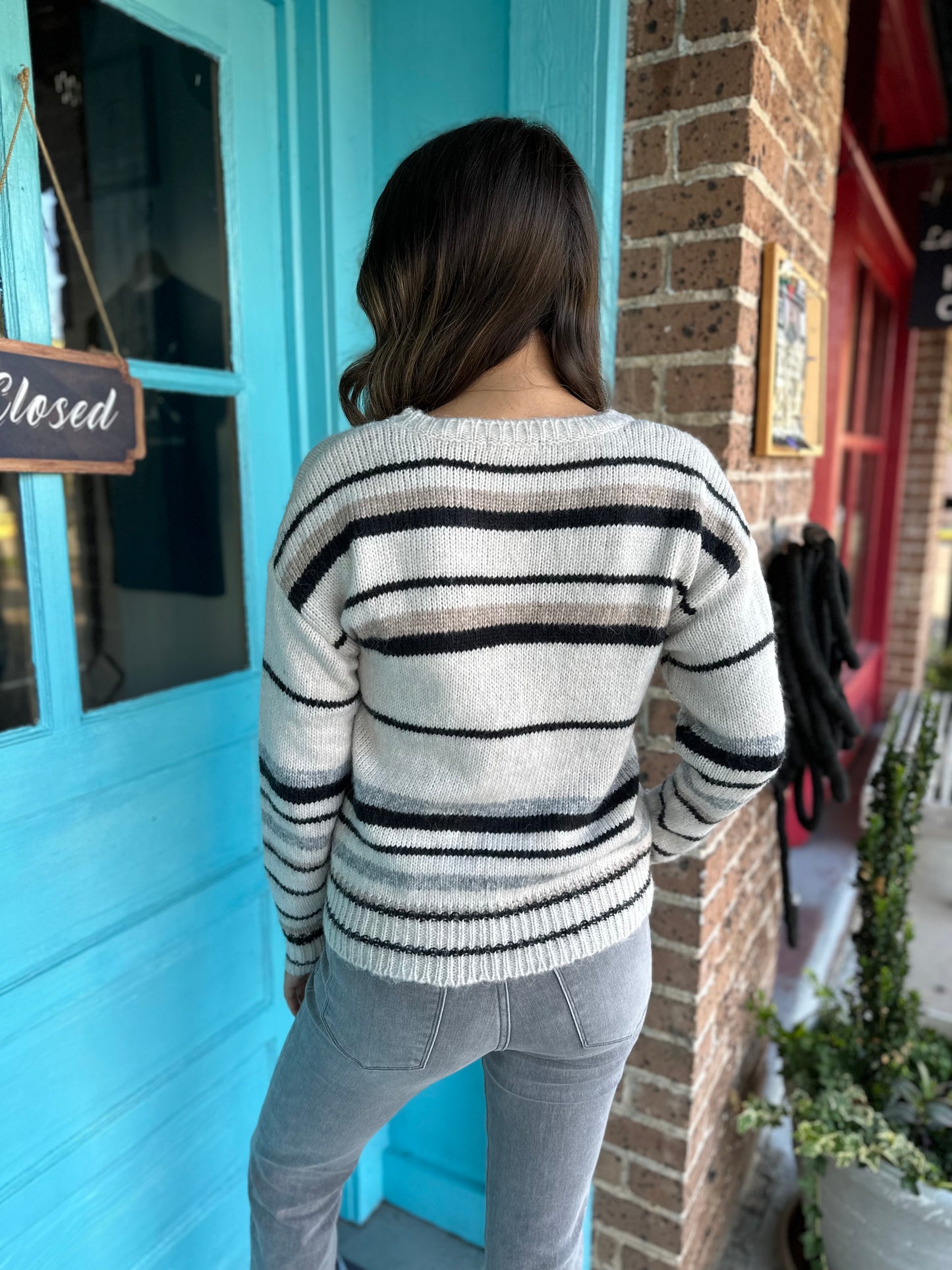 Z Supply Middlefield Striped Sweater- Grey/Black