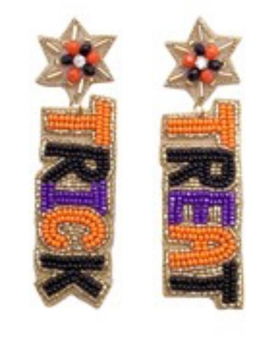 Trick Treat Beaded Earrings- Orange/Black/Purple