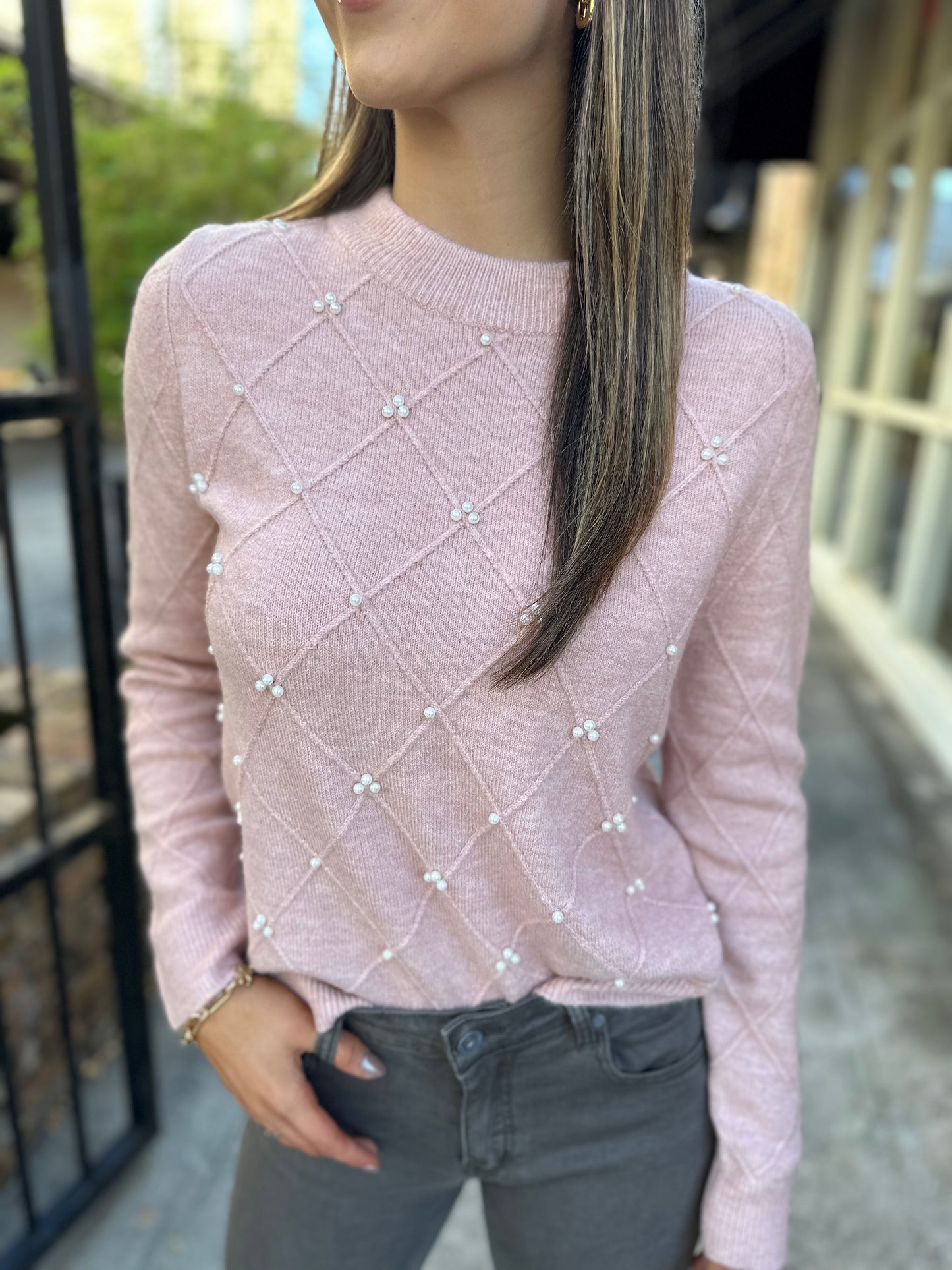 Pearl Diamond Sweater- Blush