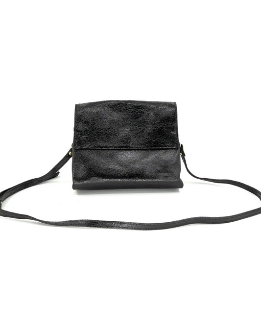 Maria Shiny Leather Crossbody Bag- Black