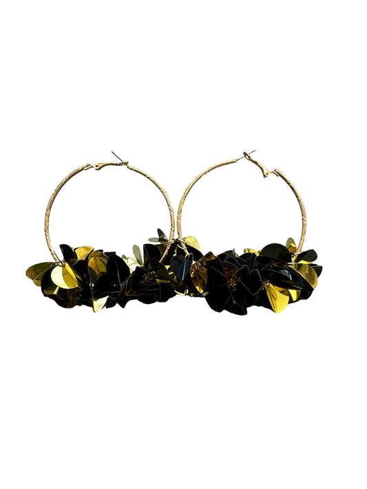 Saints Sequin Hoop Earrings-Black & Gold