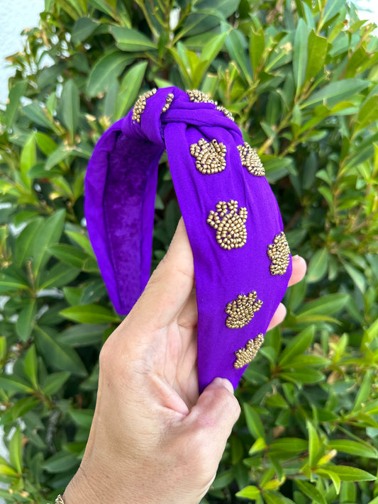 Mini Tiger Paw Headband- Purple & Gold