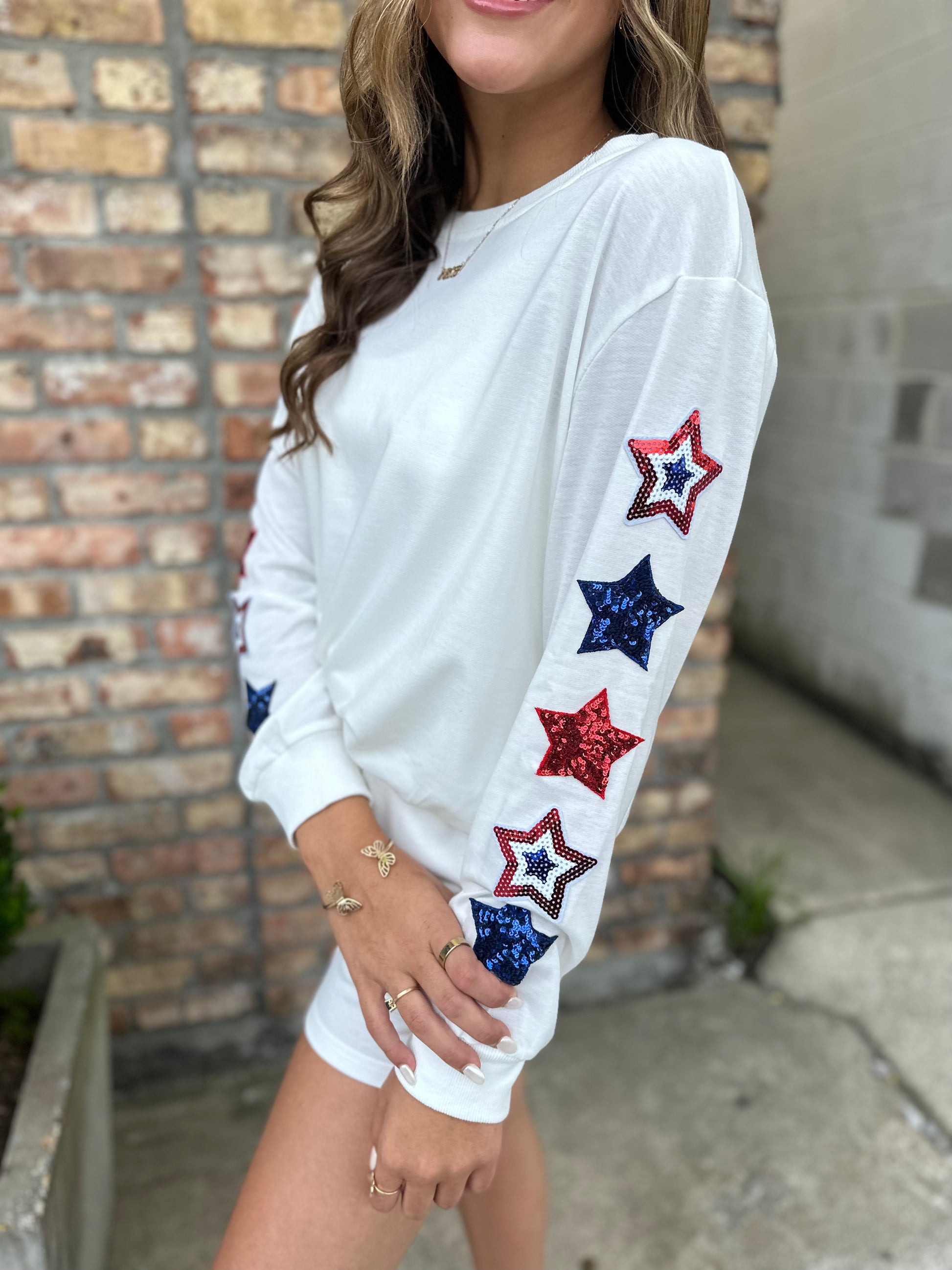 Patriotic Star Patch Sweater- White