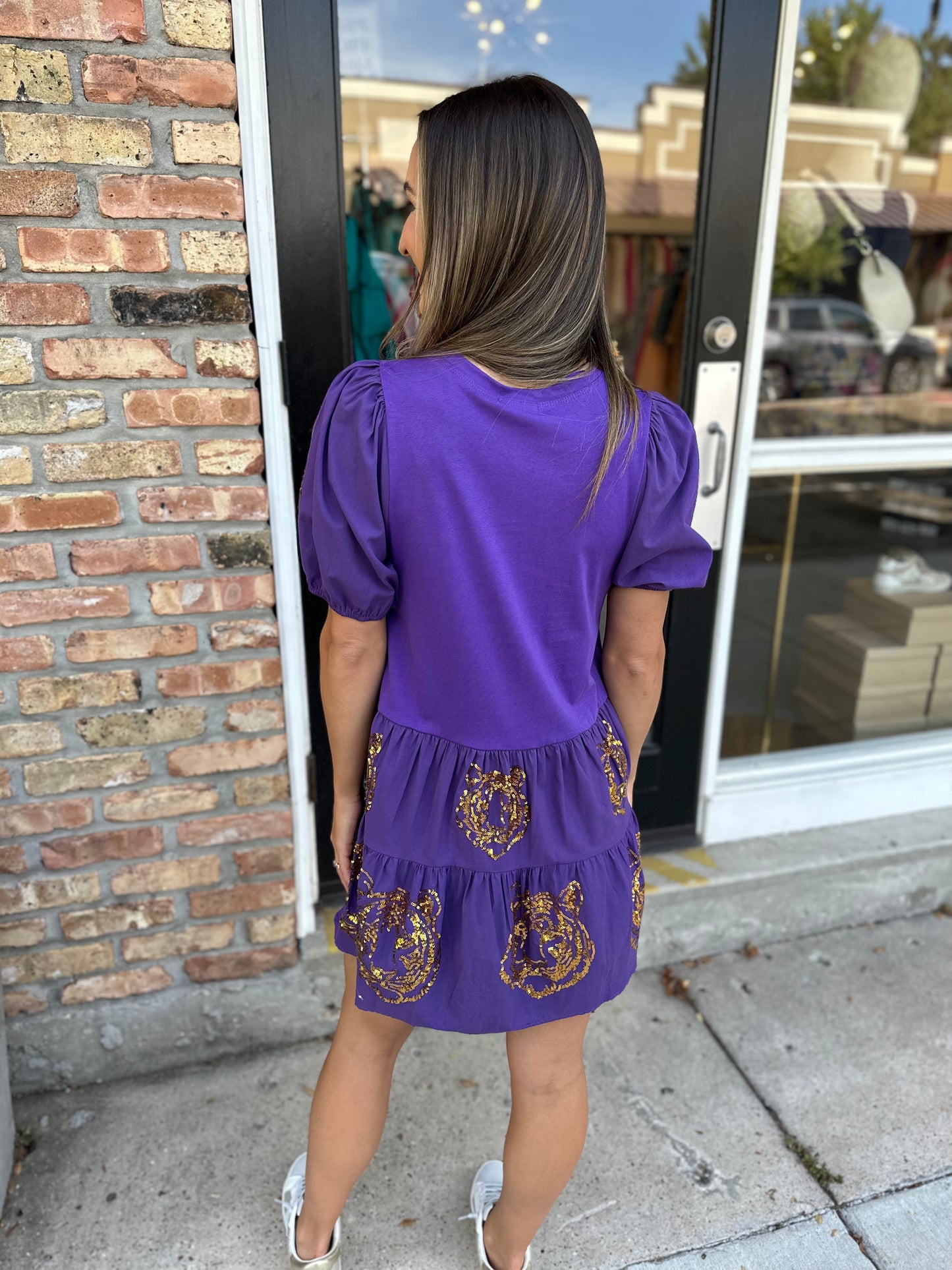Tiger Fan Sequin Dress- Purple