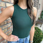 Farrah Fitted Ribbed Bodysuit- Hunter Green