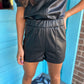 Record Faux Leather Shorts- Black