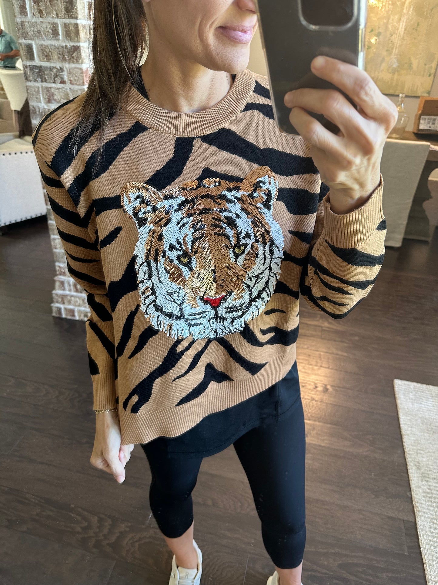 Tiger Print Tiger Head Sweater