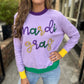 Mardi Gras Glitter Script Sweater- Lavender