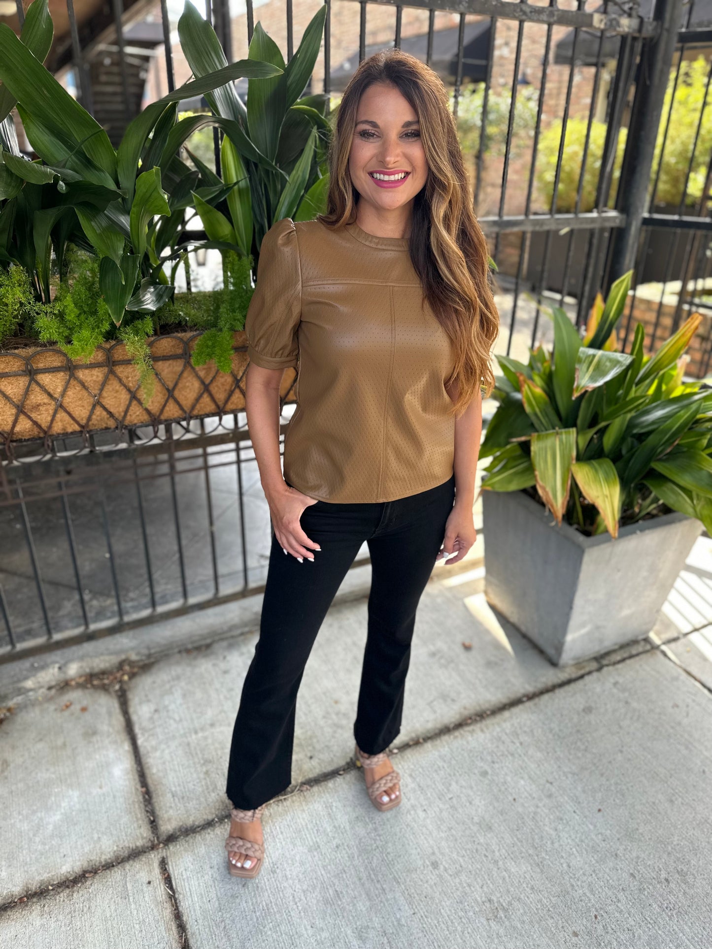 Miller Faux Leather Top- Tan