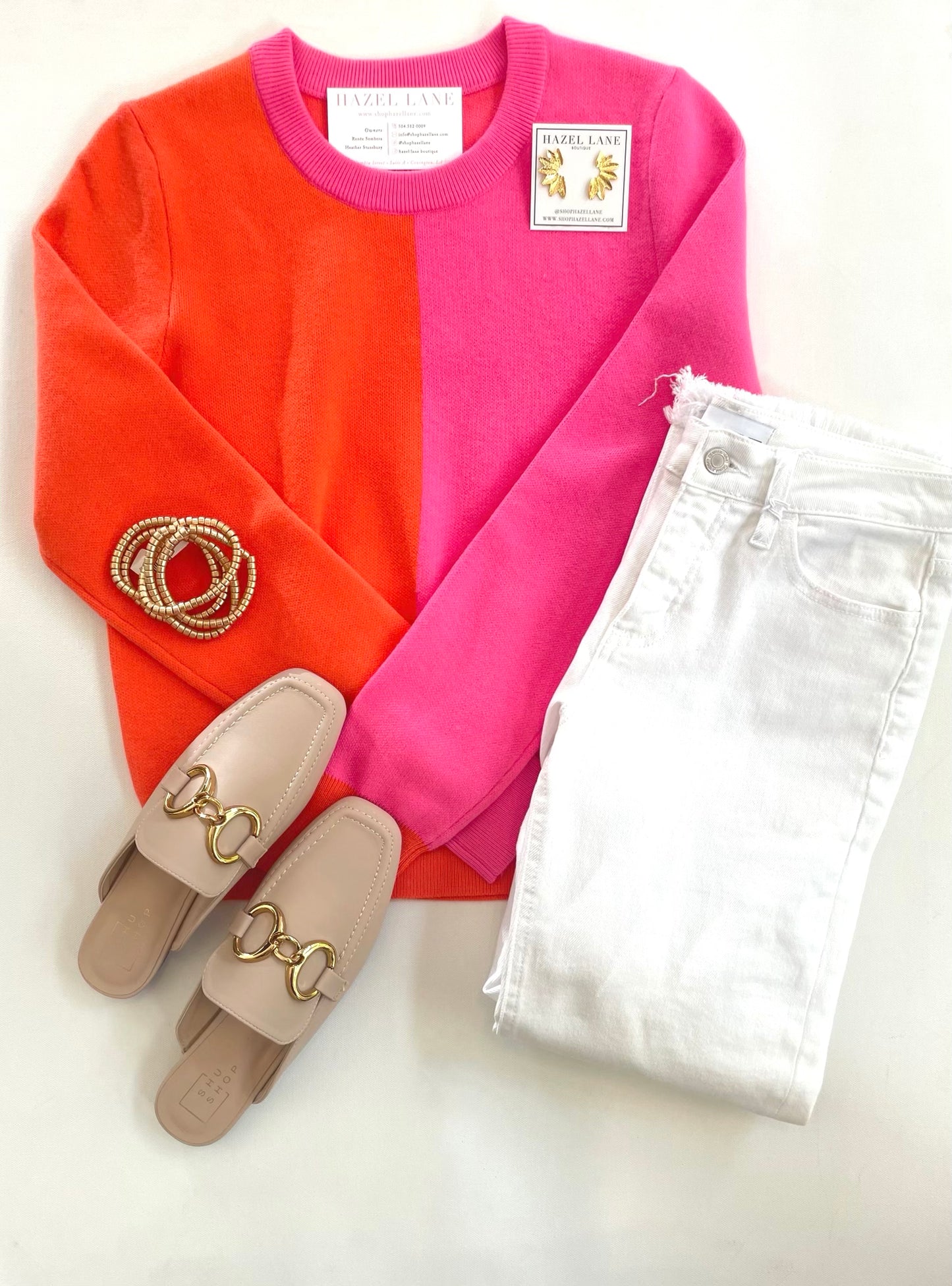 Andi Colorblock Sweater-Pink/Orange