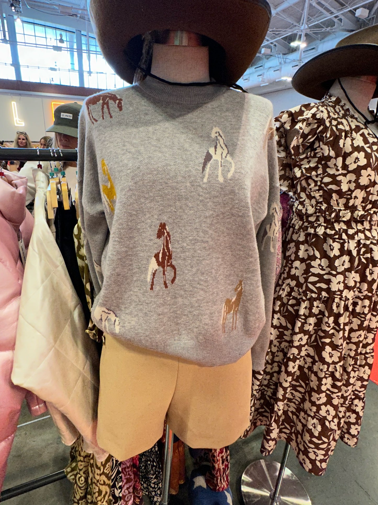Horse Pattern Sweater- Gray