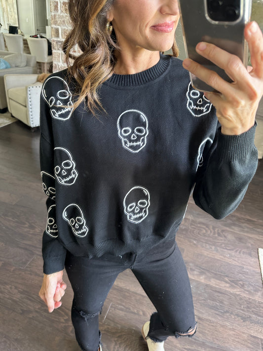 Skeleton Head Sweater- Black & White