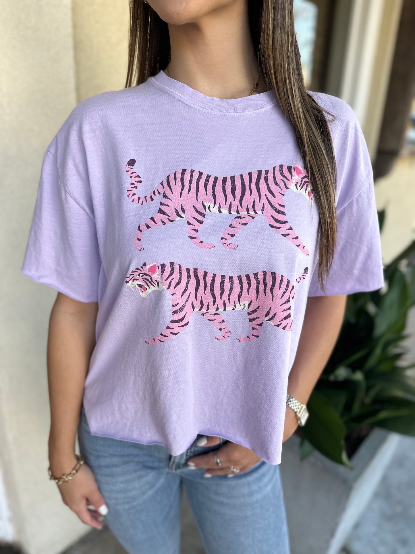 Double Tiger Cropped Tee- Orchid