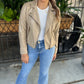 Juno Faux Leather Biker Jacket- Taupe