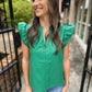 Kenzie Faux Leather Top- Green