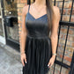 Nandita Faux Leather Pleated Dress- Black