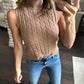 Cable Knit Sleeveless Sweater-Camel