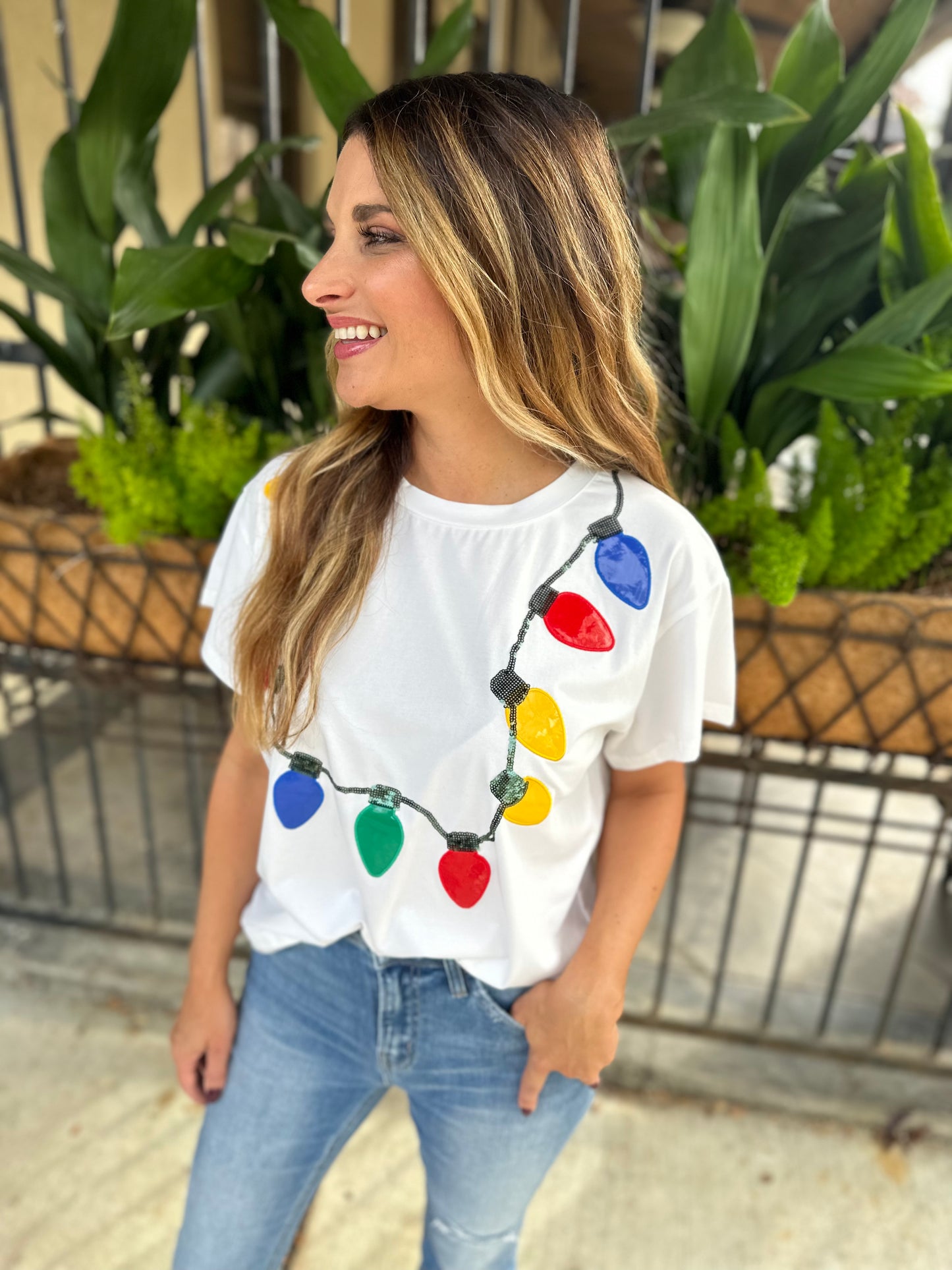 Christmas Light Necklace Tee- White