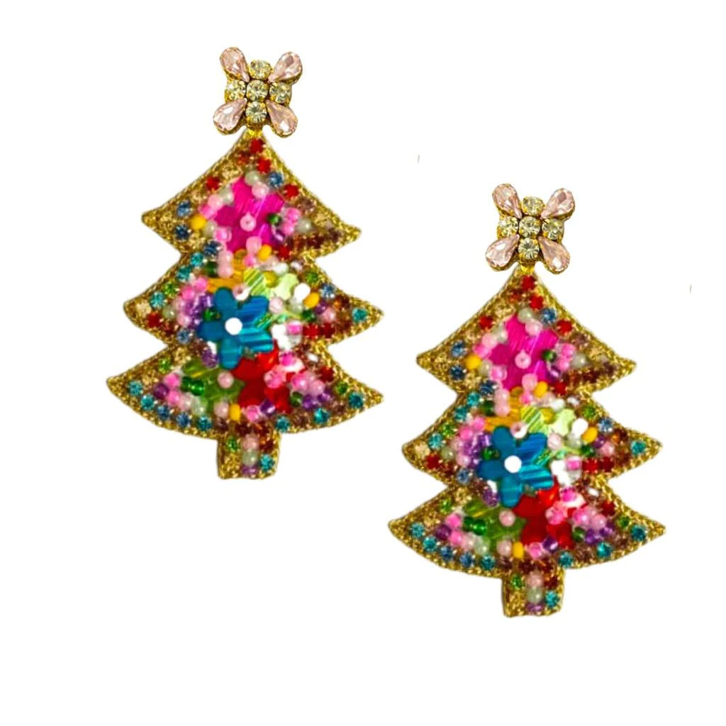 Christmas Sparkle Tree Earrings- Multi