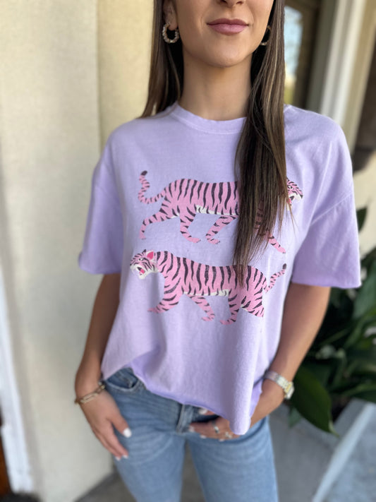 Double Tiger Cropped Tee- Orchid