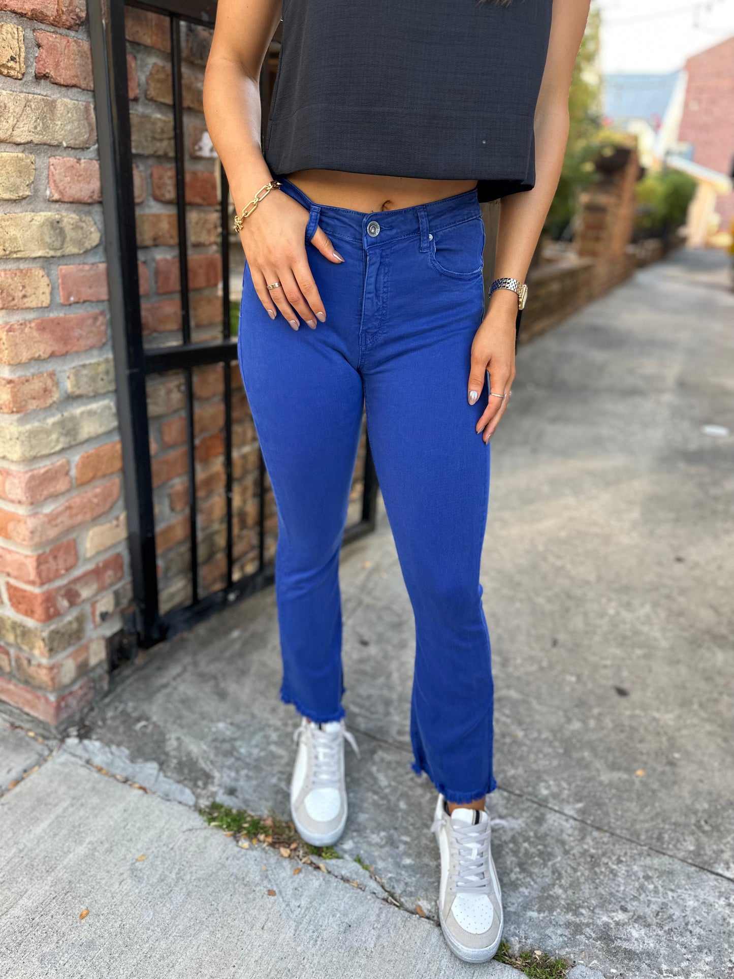 Griffin High Rise Cropped Flare Denim- Royal Blue