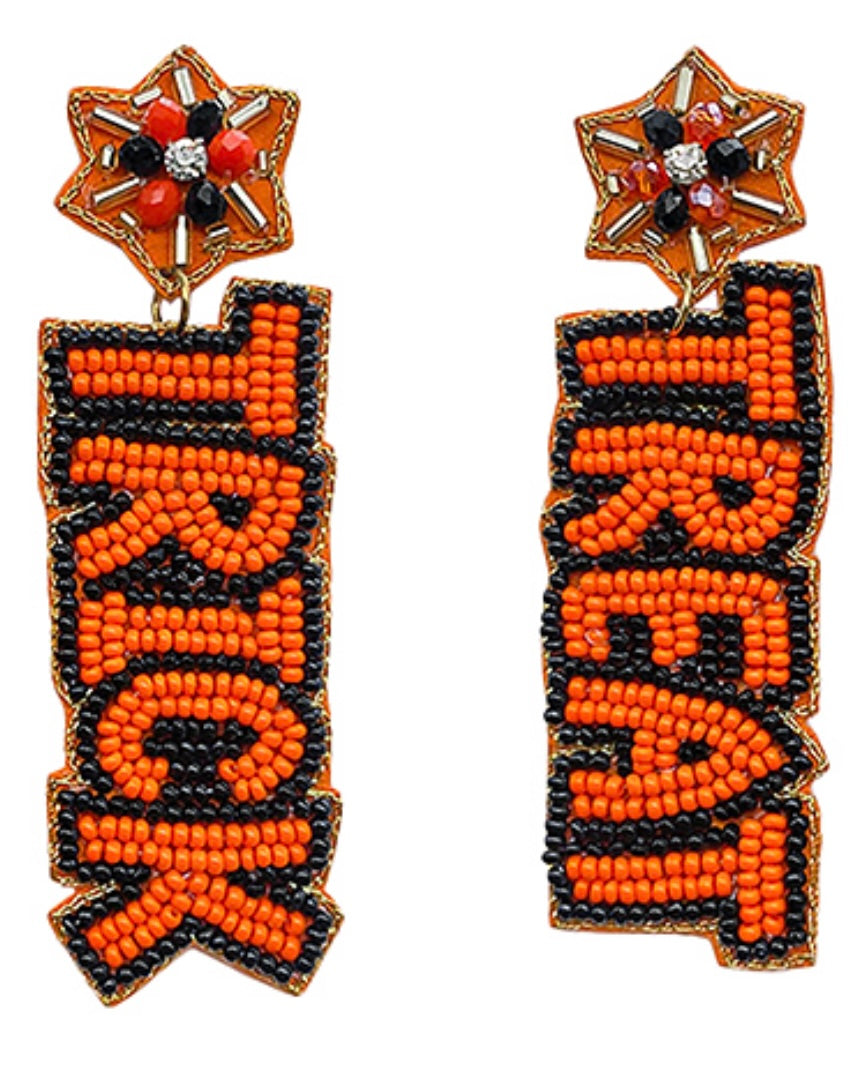 Trick Treat Beaded Earrings-Black & Orange