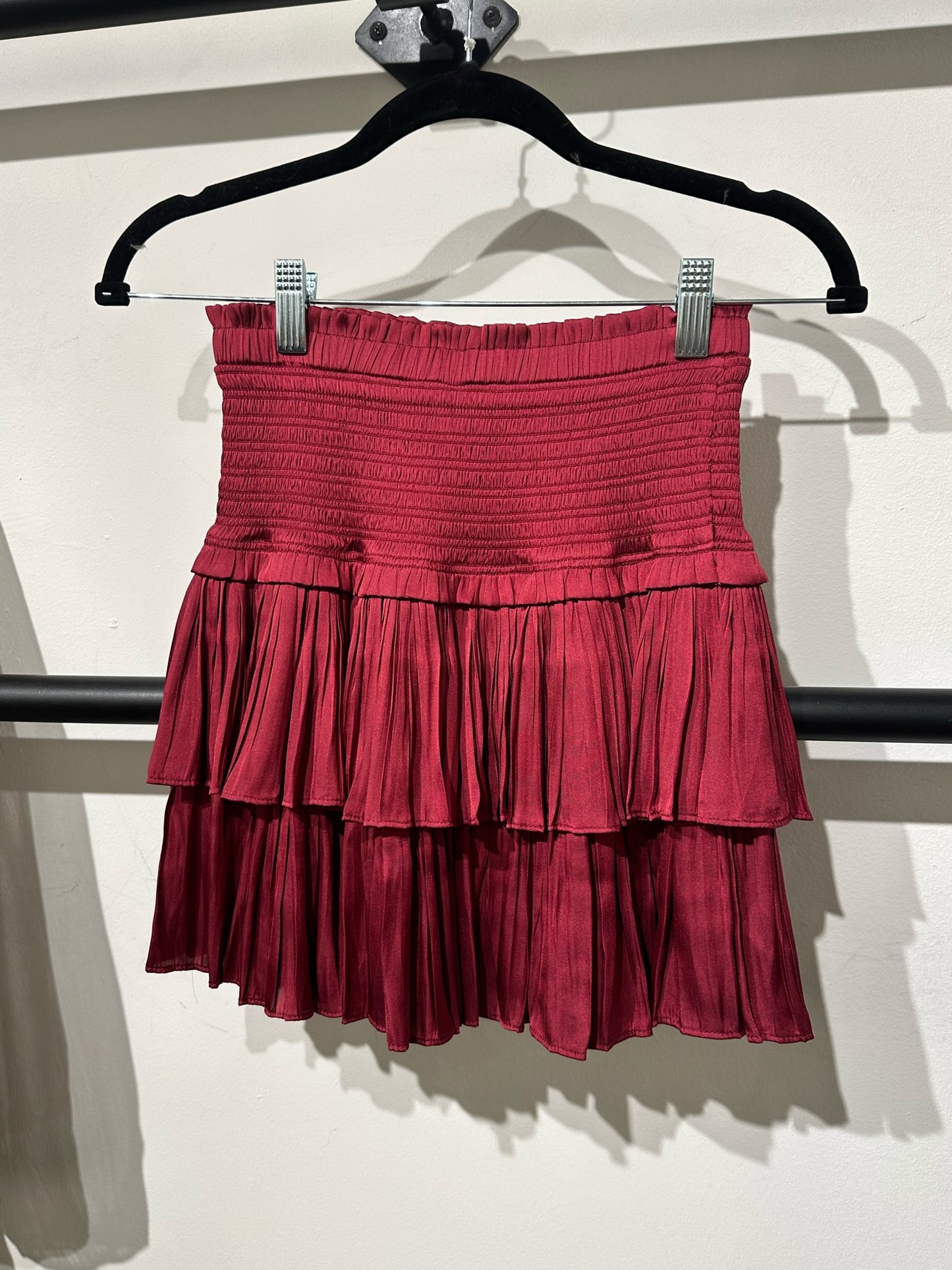 Briggs Smocked Layered Skirt- Deep Red