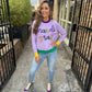 Mardi Gras Glitter Script Sweater- Lavender