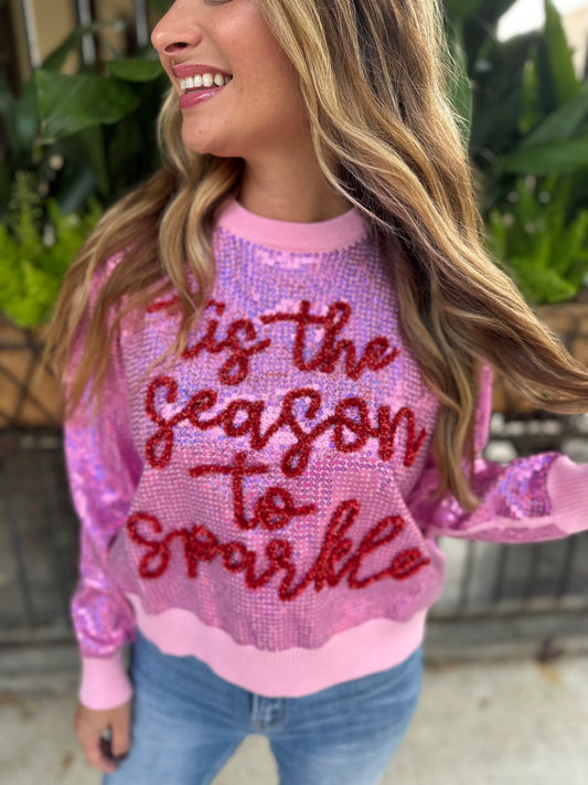 Tis the Season to Sparkle Sweater- Pink