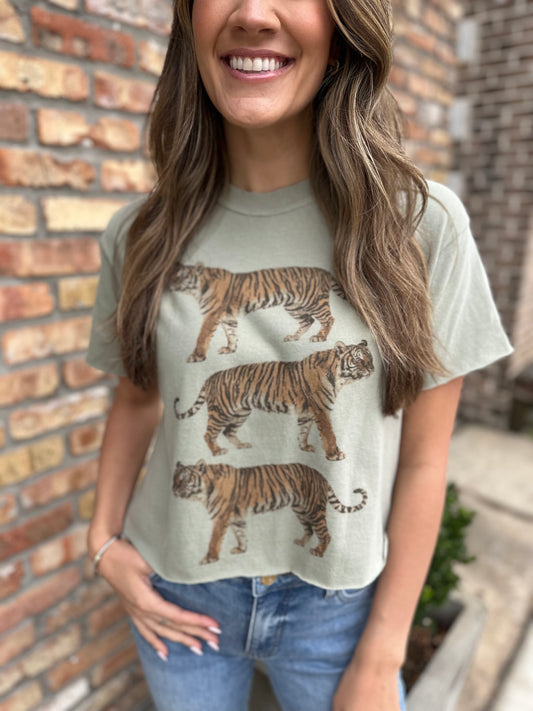 Triple Tiger Cropped Tee- Sandstone