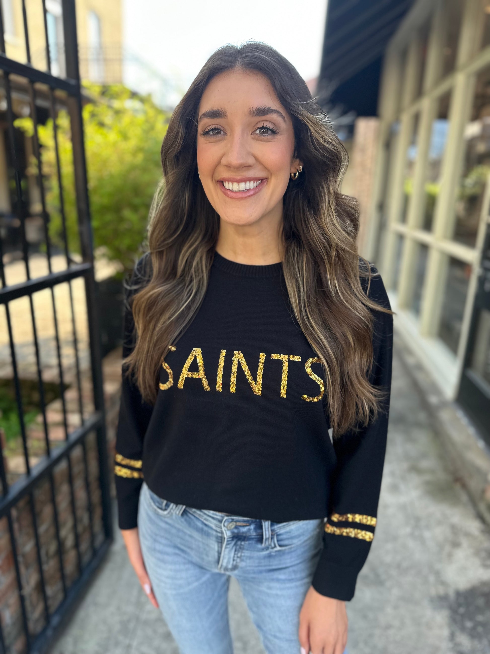 Sequin Saints Top, Black