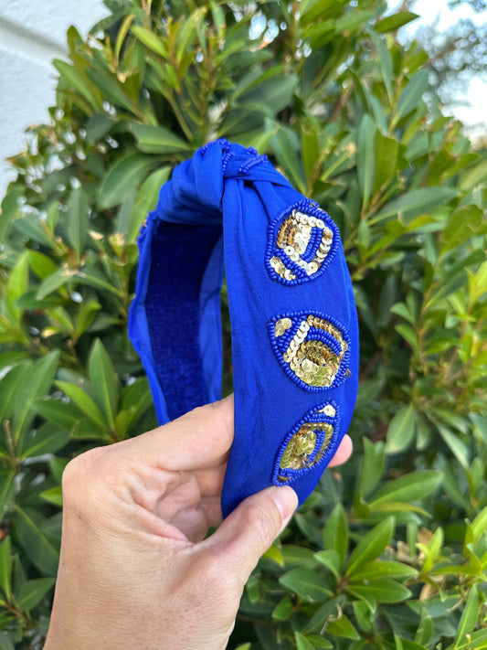 Sequin Football Headband- Blue & Gold