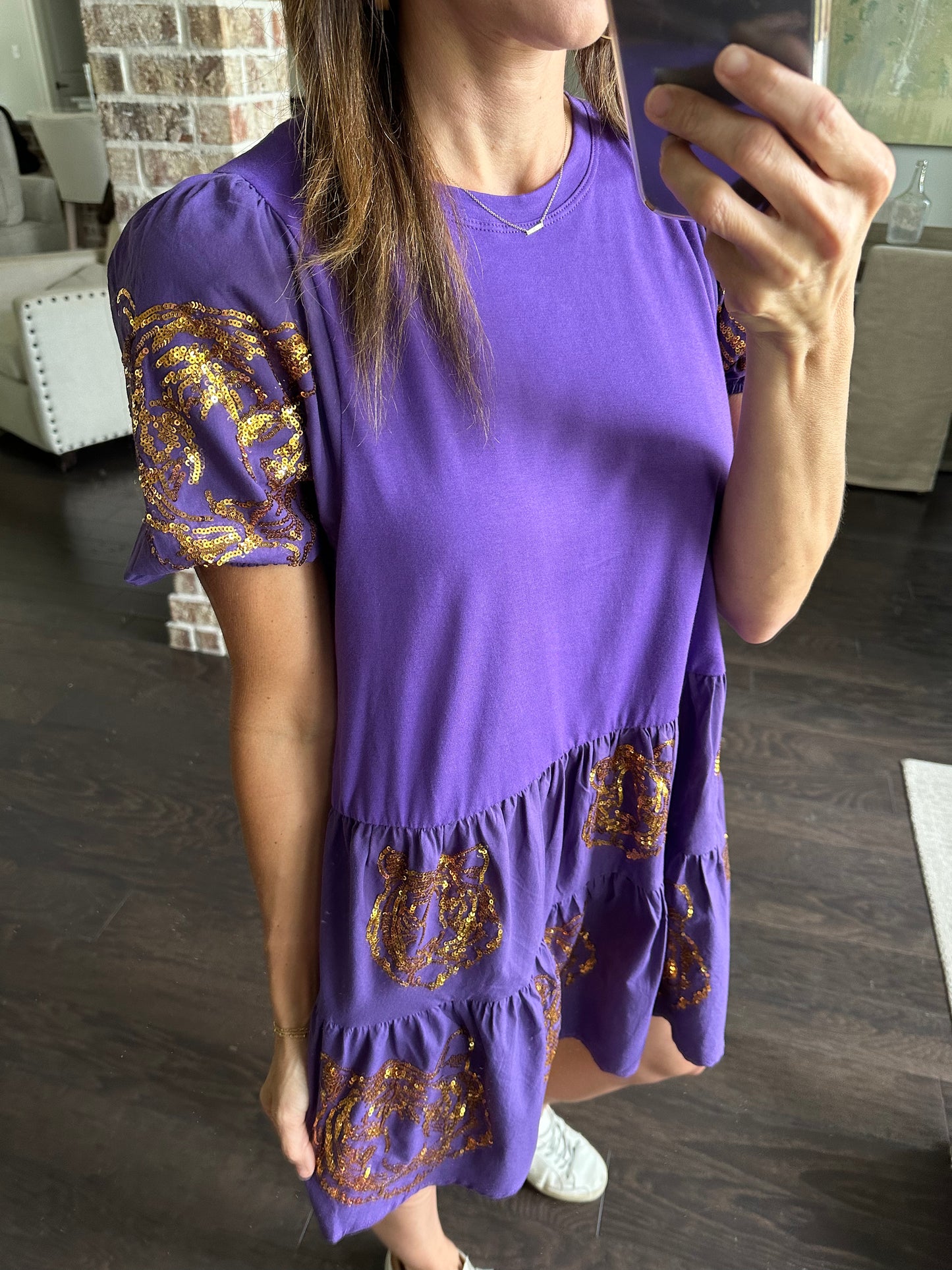 Tiger Fan Sequin Dress- Purple