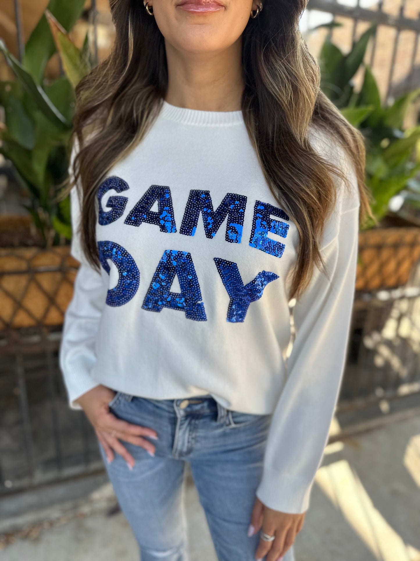 Wagner Game Day Sweater Top- White/Royal