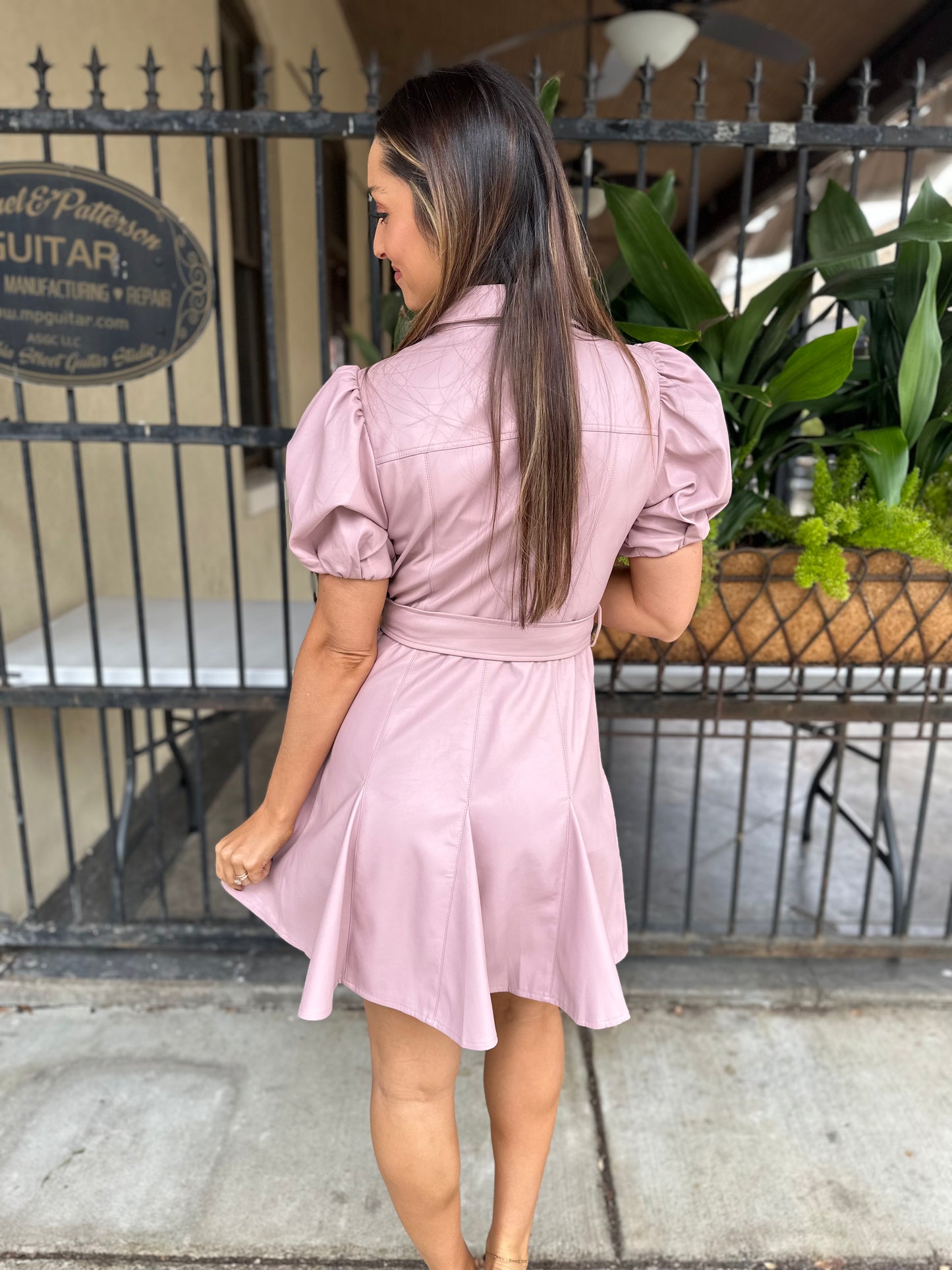 Panelled Faux Leather Flare Dress- Blush