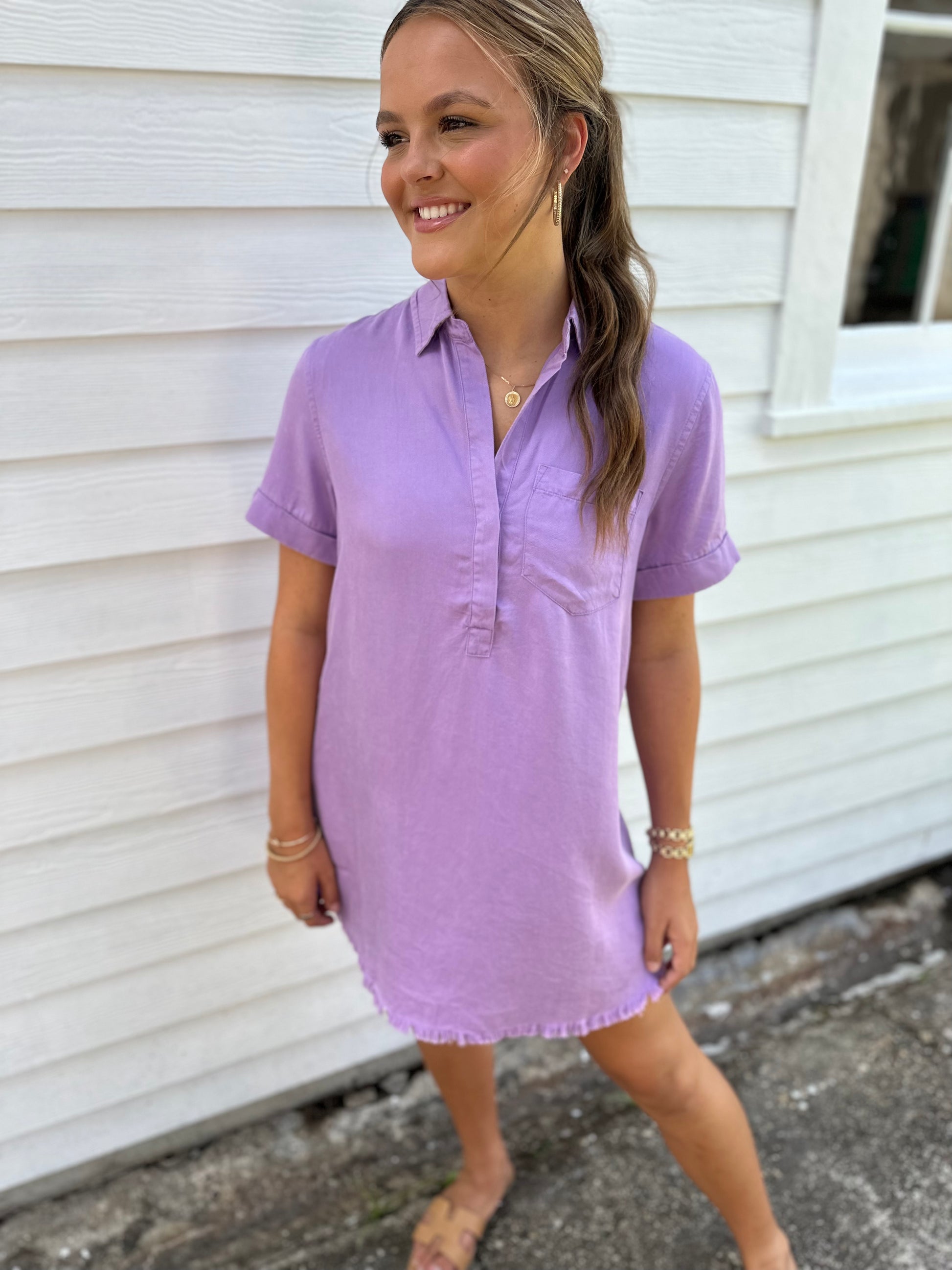 Moon Washed Denim Mini Dress- Violet Medium