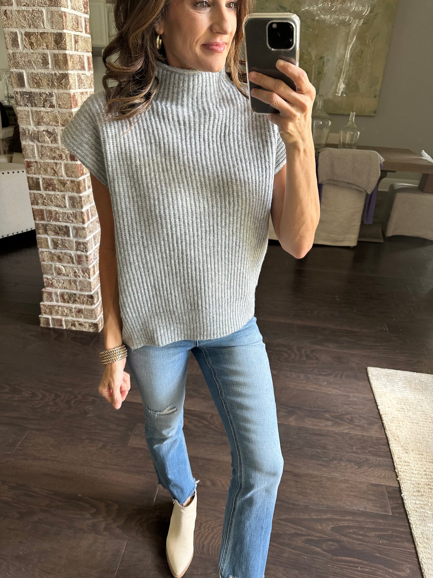 Willow Sweater Vest Top- Heather Grey