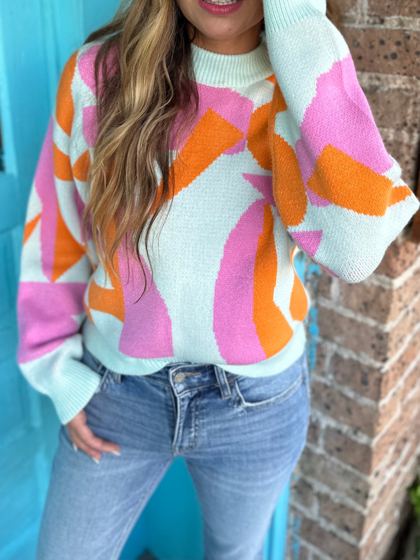 Sunny Abstract Sweater-Pink/Orange/Blue