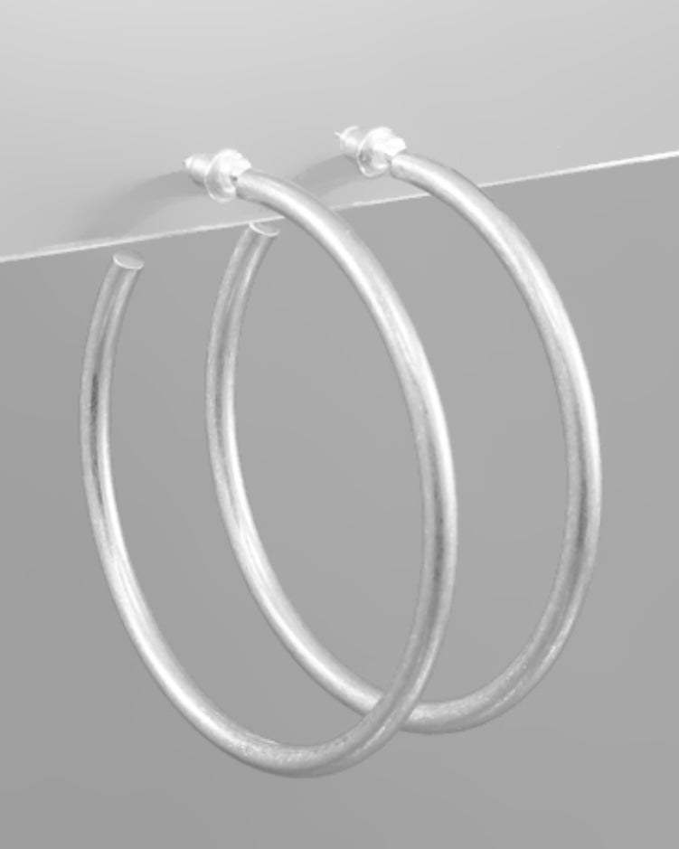 Worn Hoop Earrings- Silver